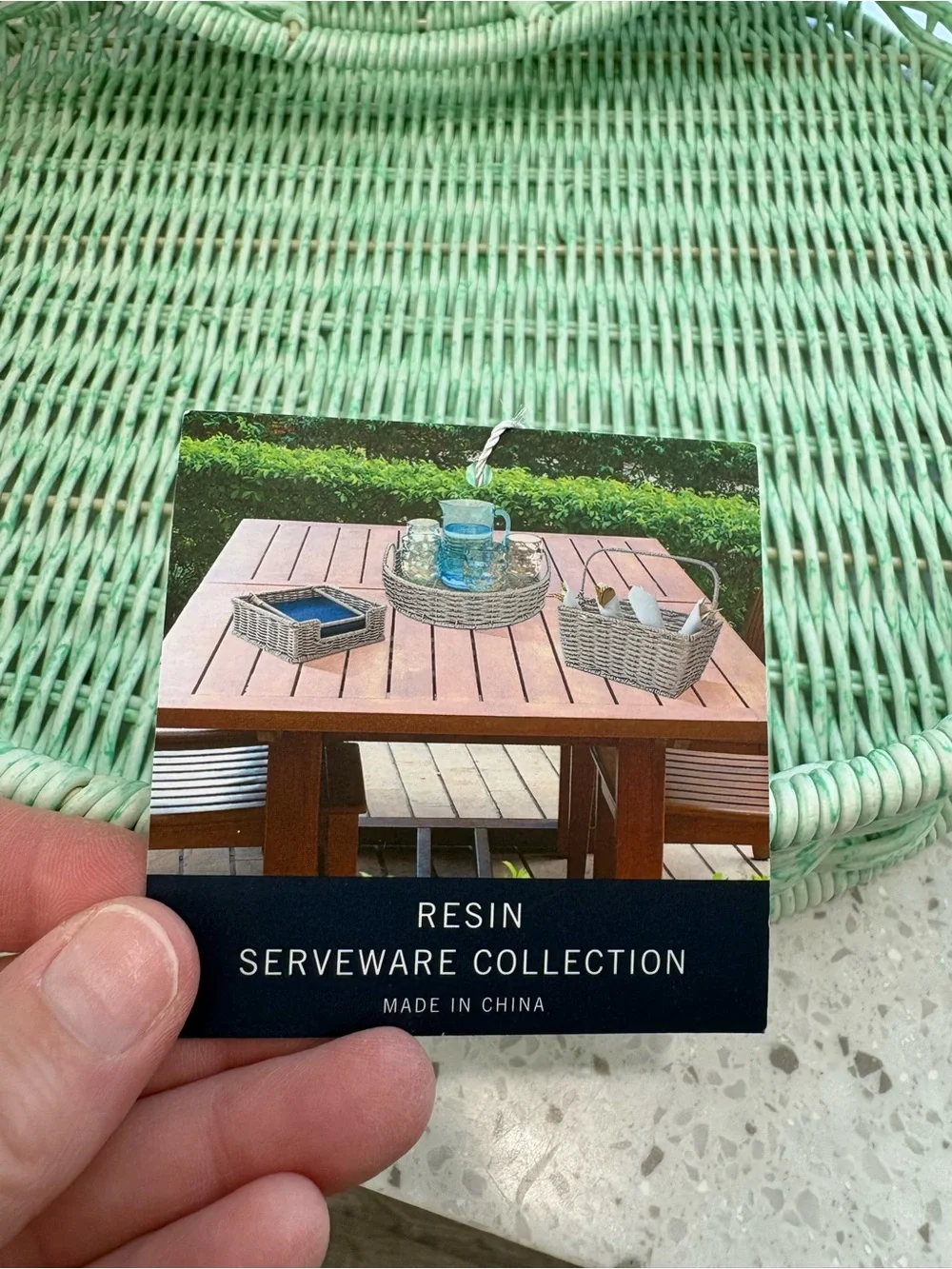 NWT Nautica Mint Resin Woven Round Serving Tray Set